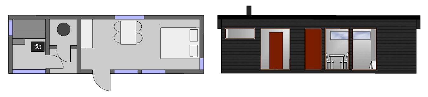 Huone1 sauna, biokäymälä ja vierasaitta 30 m2